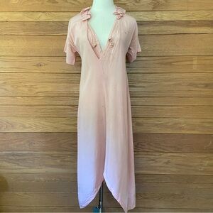 Antique 1920s flapper pink floral embellished silk day dress